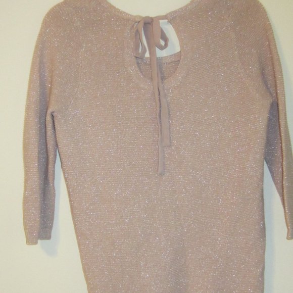 Lauren Conrad size small sweater, peach blush color metallic, bow tie back - Picture 3 of 4